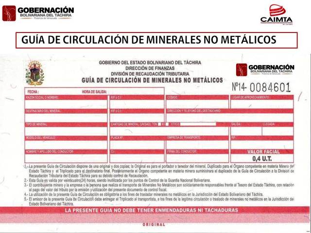 La Guía de Circulación de Minerales no Metálicos debe ser exigida por el comprador en cada pedido en formato original, sin costo adicional y con sello húmedo de la empresa 