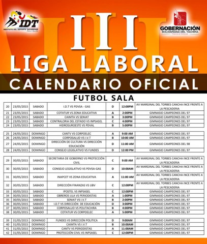 CALENDARIO FINAL DE III LIGA LABORAL FUTBOL SALA 2