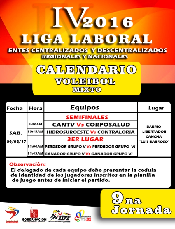 liga laboral 9na JORNADA FICHA VOLEIBOL