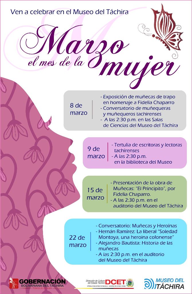 #TáchiraCultural. Vamos a celebrar en el @museopotencia de #Marzo el #MesDeLaMujer con la siguiente programación cultural...