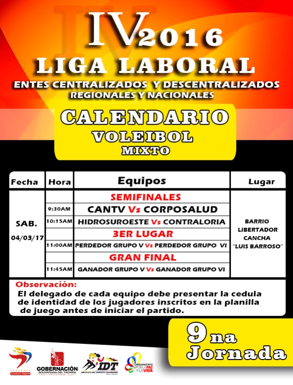 liga laboral 9NA JORNADA FICHA VOLEIBOL