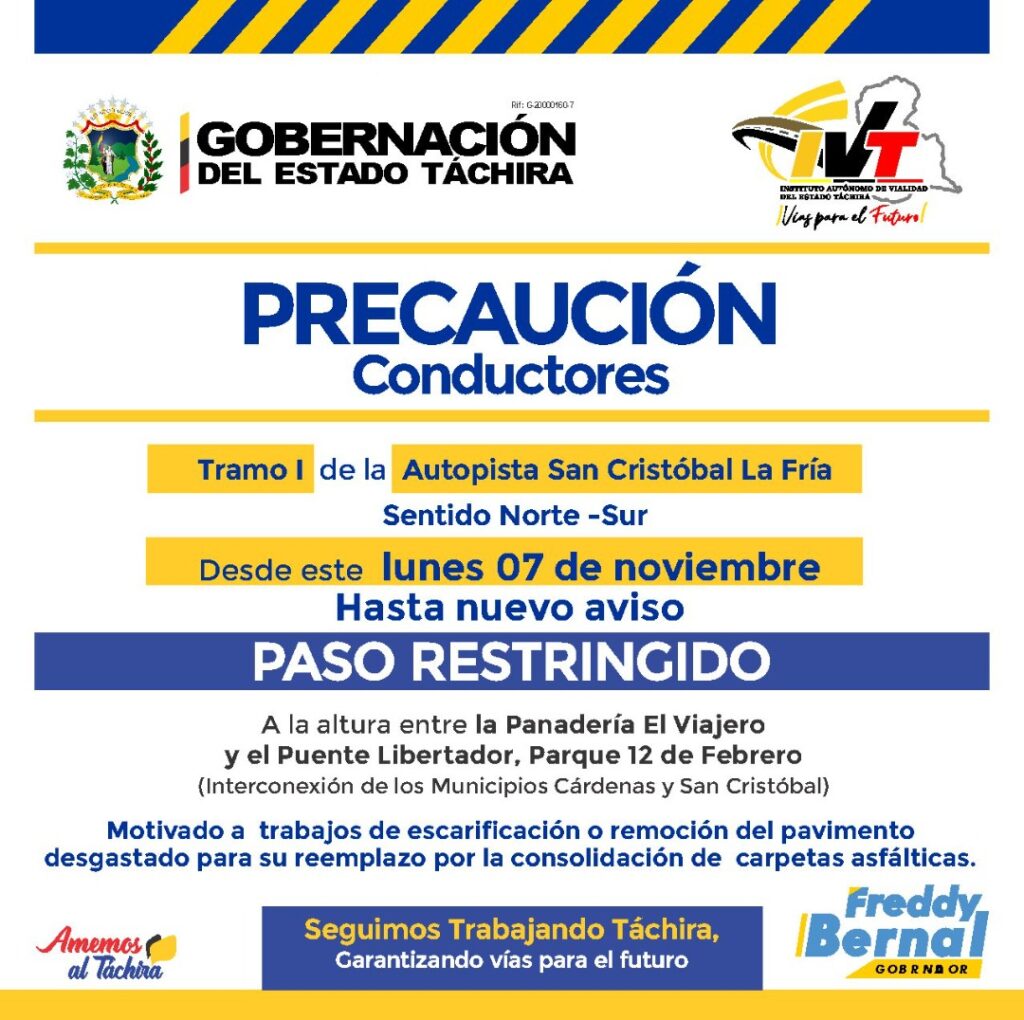 Este lunes paso restringido en tramo I de la Autopista