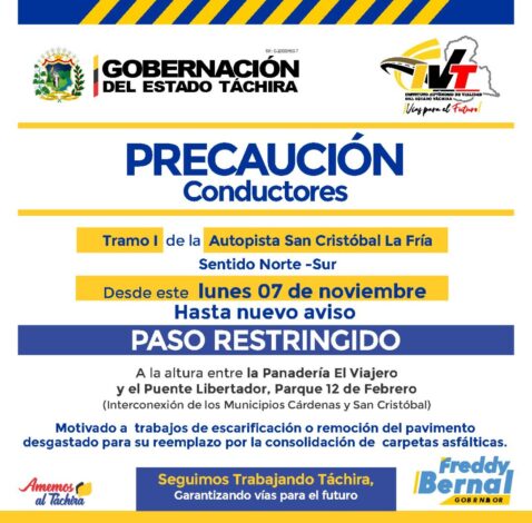Este lunes paso restringido en tramo I de la Autopista