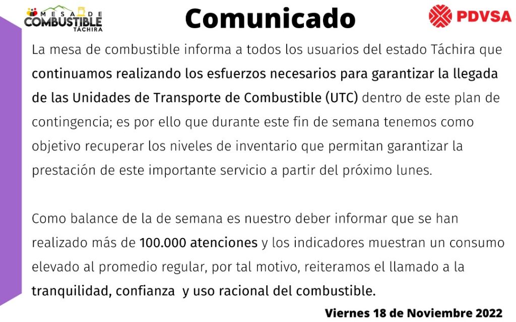 Mesa de combustible se mantiene en monitoreo preparando plan de contingencia de esta semana