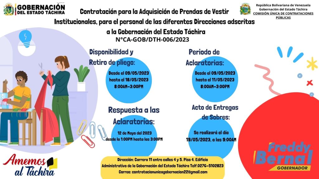 ADQUISICION DE PRENDAS DE VESTIR INSTITUCIONALES PARA EL PERSONAL DE LA GOBERNACIÓN DEL ESTADO TACHIRA