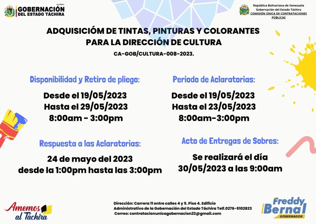 “ADQUISICION DE  TINTAS PINTURAS Y COLORANTES PARA  LA DIRECCION DE CULTURA”