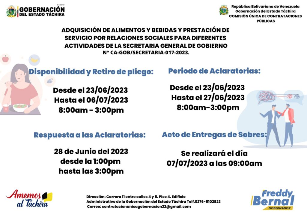 ADQUISICIÓN DE ALIMENTOS Y BEBIDAS Y PRESTACIÓN DE SERVICIO POR RELACIONES SOCIALES PARA DIFERENTES ACTIVIDADES DE LA SECRETARIA GENERAL DE GOBIERNO