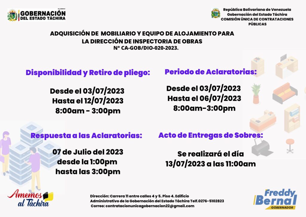 "ADQUISICIÓN DE MOBILIARIO Y EQUIPO DE ALOJAMIENTO PARA LA DIRECCIÓN DE INSPECTORIA DE OBRAS"
