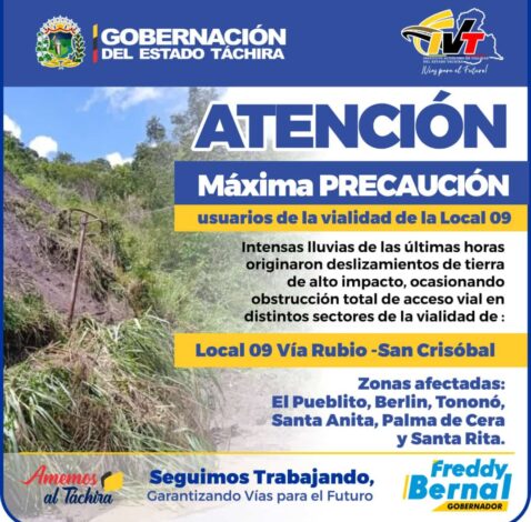 Fuertes lluvias colapsan distintos tramos de La Local 09