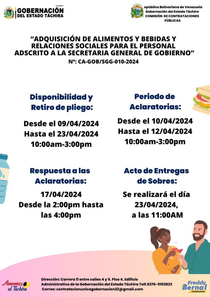 “ADQUISICIÓN DE ALIMENTOS Y BEBIDAS Y RELACIONES SOCIALES PARA EL PERSONAL ADSCRITO A LA SECRETARIA GENERAL DE GOBIERNO”