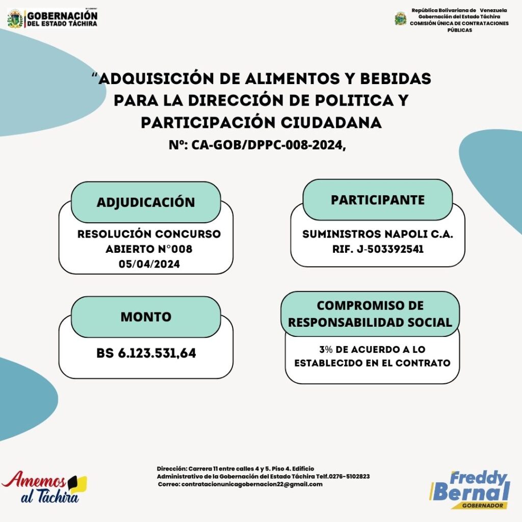 ADJUDICACIÓN: “ADQUISICIÓN DE ALIMENTOS Y BEBIDAS PARA LA DIRECCIÓN DE POLÍTICA Y PARTICIPACIÓN CIUDADANA"