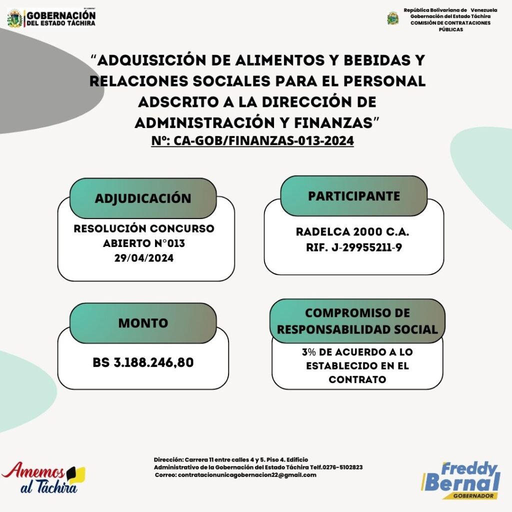 ADJUDICACIÓN; “ADQUISICIÓN DE ALIMENTOS Y BEBIDAS Y RELACIONES SOCIALES PARA EL PERSONAL ADSCRITO A LA DIRECCIÓN DE ADMINISTRACIÓN Y FINANZAS”