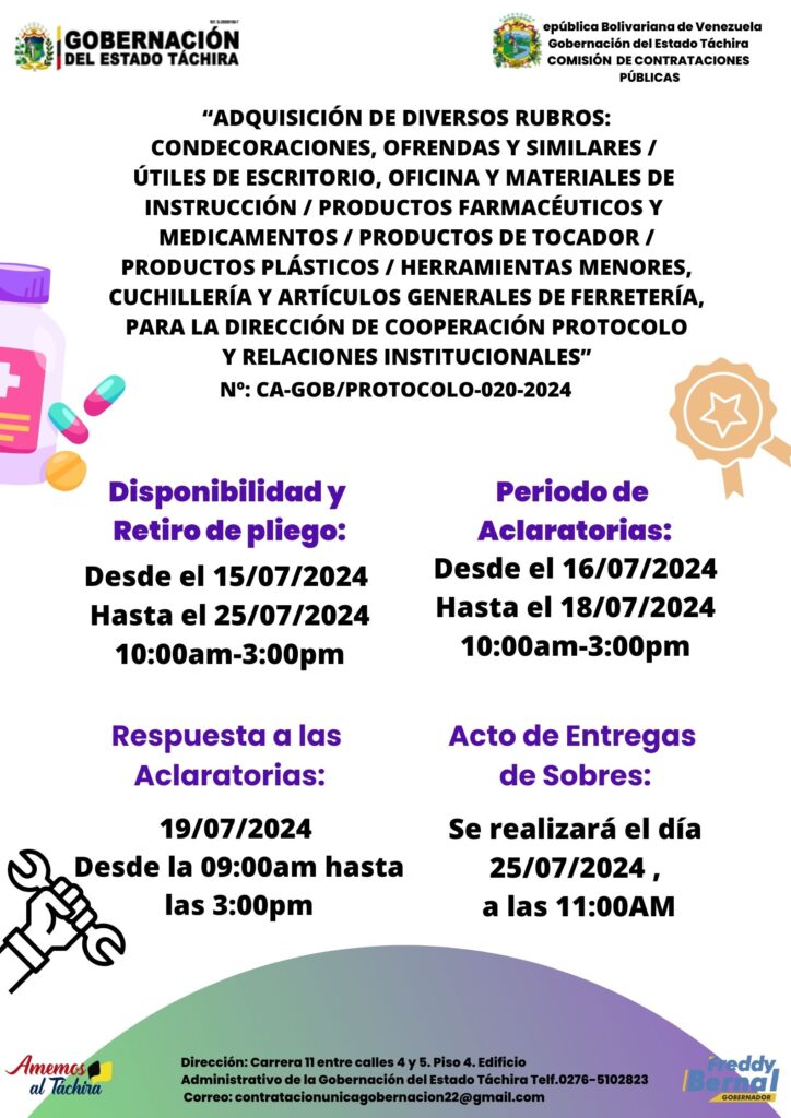 “ADQUISICIÓN DE DIVERSOS RUBROS: CONDECORACIONES, OFRENDAS Y SIMILARES / ÚTILES DE ESCRITORIO, OFICINA Y MATERIALES DE INSTRUCCIÓN / PRODUCTOS FARMACÉUTICOS Y MEDICAMENTOS / PRODUCTOS DE TOCADOR / PRODUCTOS PLÁSTICOS / HERRAMIENTAS MENORES, CUCHILLERÍA Y ARTÍCULOS GENERALES DE FERRETERÍA, PARA LA DIRECCIÓN DE COOPERACIÓN PROTOCOLO Y RELACIONES INSTITUCIONALES”