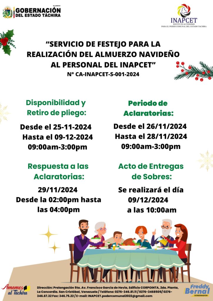 “SERVICIO DE FESTEJO PARA LA REALIZACIÓN DEL ALMUERZO NAVIDEÑO AL PERSONAL DEL INAPCET” 