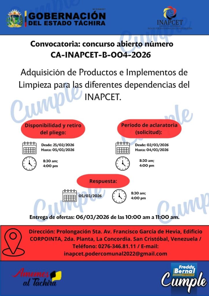 Adquisición de productos e implementos de limpieza para las diferentes dependencias del Inapcet